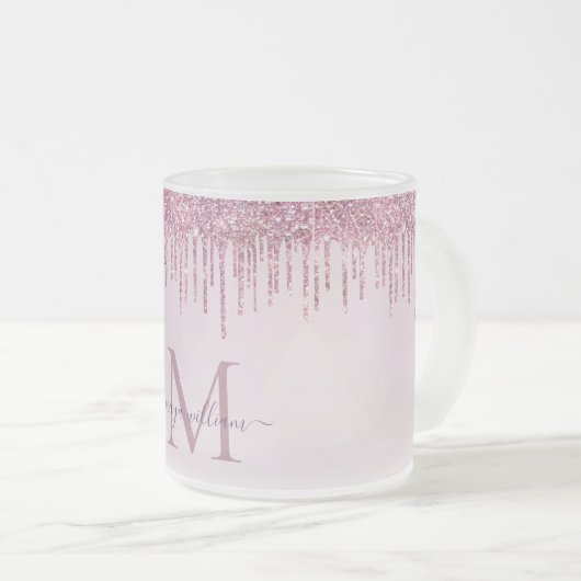 Elegant Monogram Roos Glitter Drivers Matglas Koffiemok (Voorkant rechts)