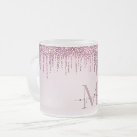 Elegant Monogram Roos Glitter Drivers Matglas Koffiemok (Voorkant links)