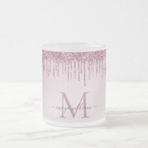 Elegant Monogram Roos Glitter Drivers Matglas Koffiemok