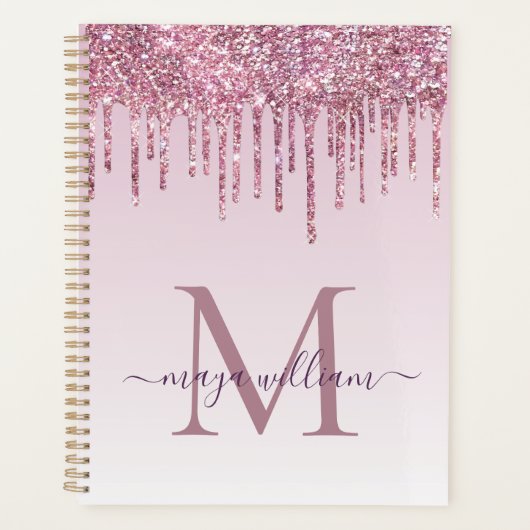 Elegant monogram Roos Glitter Drivers Planner (Voorkant)
