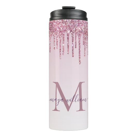 Elegant Monogram Roos Glitter Drivers Thermosbeker (Voorkant)