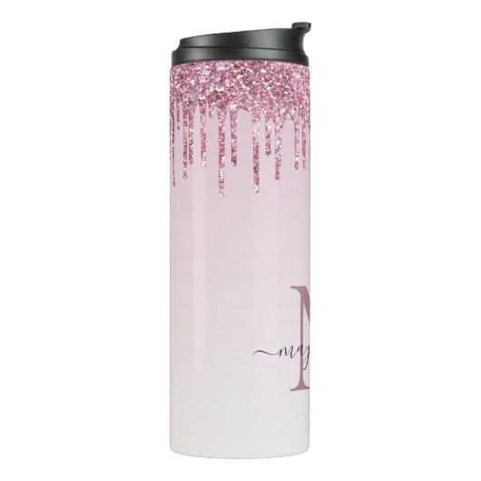 Elegant Monogram Roos Glitter Drivers Thermosbeker (Gedraaid links)
