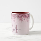 Elegant Monogram Roos Glitter Drivers Tweekleurige Koffiemok (Voorkant rechts)