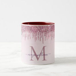 Elegant Monogram Roos Glitter Drivers Tweekleurige Koffiemok