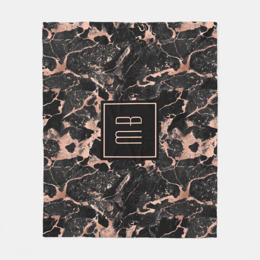 Elegant Monogram Roos Gold Black Marble Fleece Deken (Voorkant)