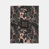 Elegant Monogram Roos Gold Black Marble Fleece Deken (Voorkant)