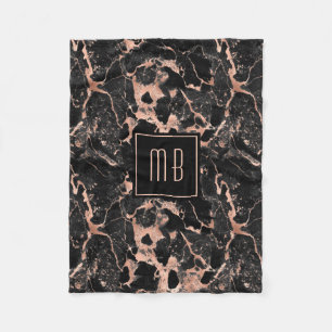 Elegant Monogram Roos Gold Black Marble Fleece Deken