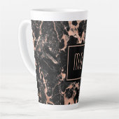 Elegant Monogram Roos Gold Black Marble Latte Mok (Linkerhoek)