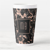Elegant Monogram Roos Gold Black Marble Latte Mok (Voorkant)
