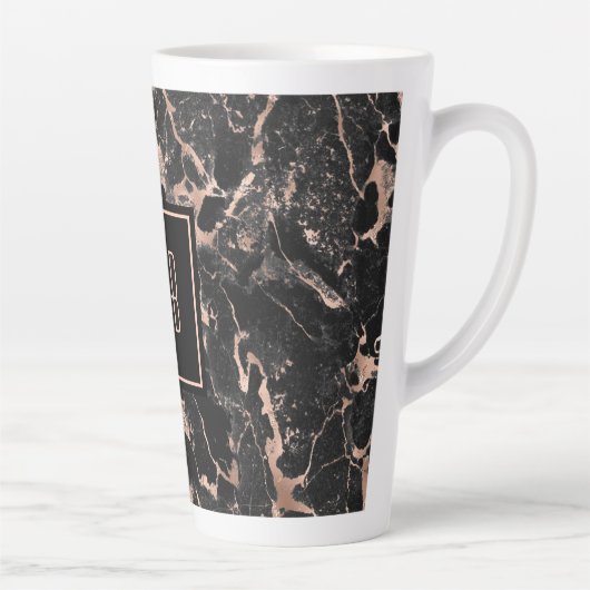 Elegant Monogram Roos Gold Black Marble Latte Mok (Rechts)