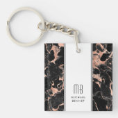 Elegant Monogram Roos Gold Black Marble Sleutelhanger (Voorkant)