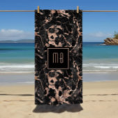 Elegant Monogram Roos Gold Black Marble Strandlaken