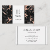 Elegant Monogram Roos Gold Black Marble Visitekaartje (Voorkant / Achterkant)