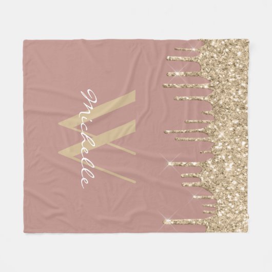 Elegant Monogram Roos Gold Driving Glitter Name Fleece Deken (Voorkant (Horizontaal))