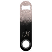 Elegant Monogram Roos Gold Glitter & Black Bar Key Speed Flessenopener (Achterkant)