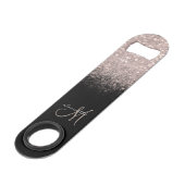 Elegant Monogram Roos Gold Glitter & Black Bar Key Speed Flessenopener (Achterkant Gekanteld)