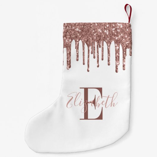 Elegant Monogram Roos Gold Glitter Drift White Kleine Kerstsok (Achterkant)