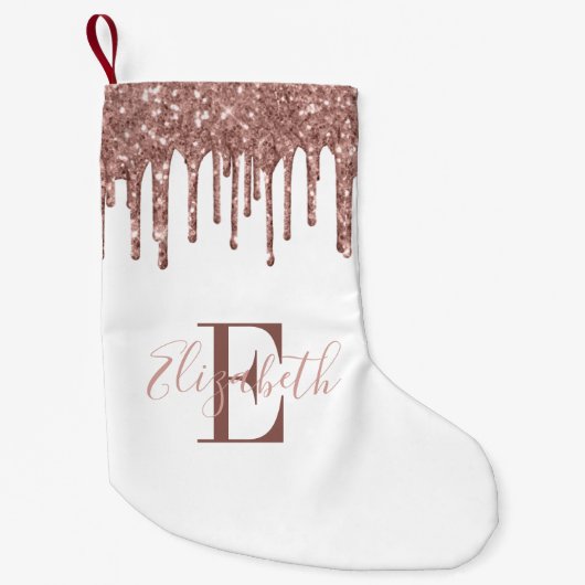 Elegant Monogram Roos Gold Glitter Drift White Kleine Kerstsok (Voorkant)