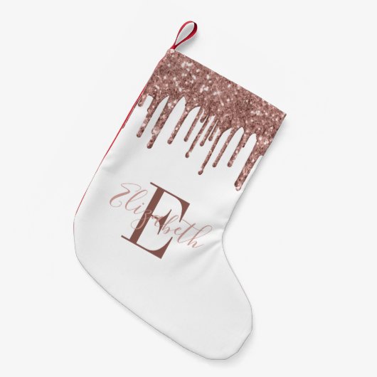 Elegant Monogram Roos Gold Glitter Drivers Kleine Kerstsok (Voorkant (Hangend))