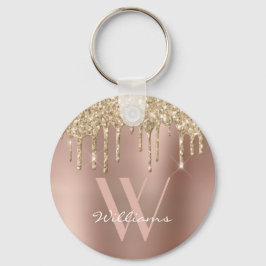 Elegant Monogram Roos Gold Glitter Drivers Naam Sleutelhanger
