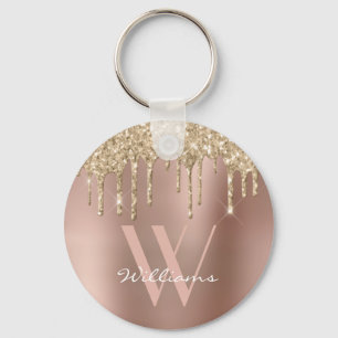 Elegant Monogram Roos Gold Glitter Drivers Naam Sleutelhanger