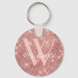 Elegant Monogram Roos Gold Glitter Name Script Sleutelhanger