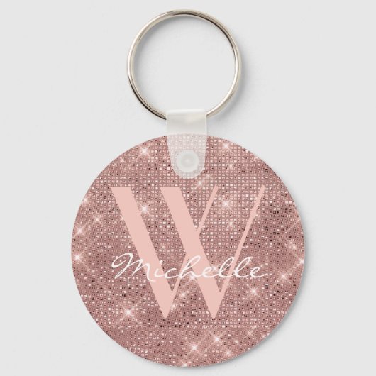 Elegant Monogram Roos Gold Glitter Name Script Sleutelhanger (Voorkant)