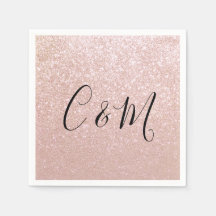 Elegant Monogram Roos Gold Glitter Wedding Napkins