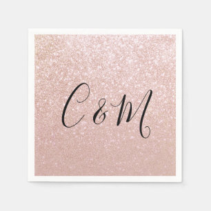 Elegant Monogram Roos Gold Glitter Wedding Napkins Servet