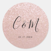 Elegant Monogram Roos Gold Glitter Wedding Ronde Sticker (Voorkant)