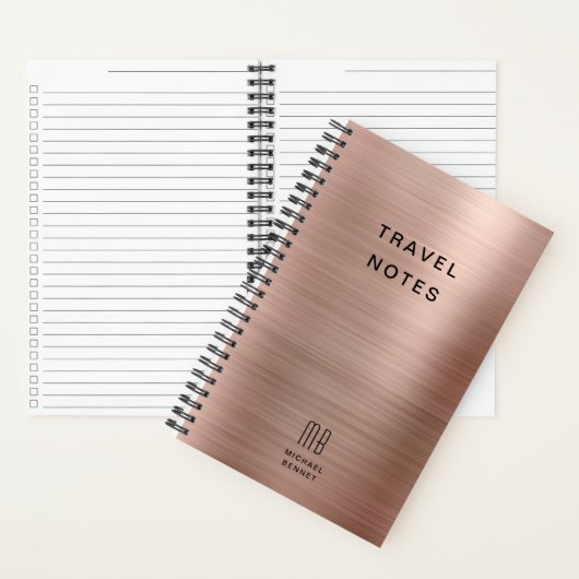 Elegant Monogram Roos Gold Travel Notitieboek (Binnen)