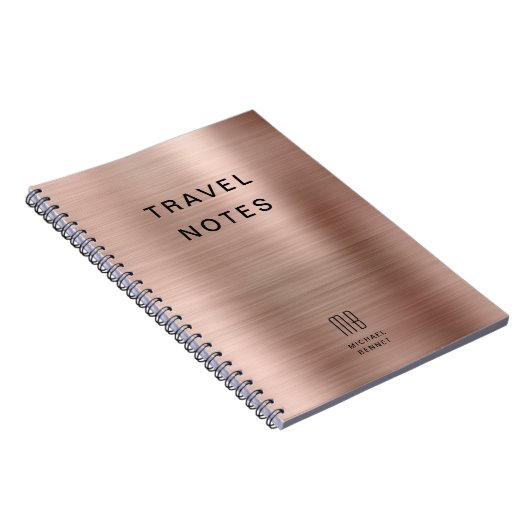 Elegant Monogram Roos Gold Travel Notitieboek (Rechterzijde)
