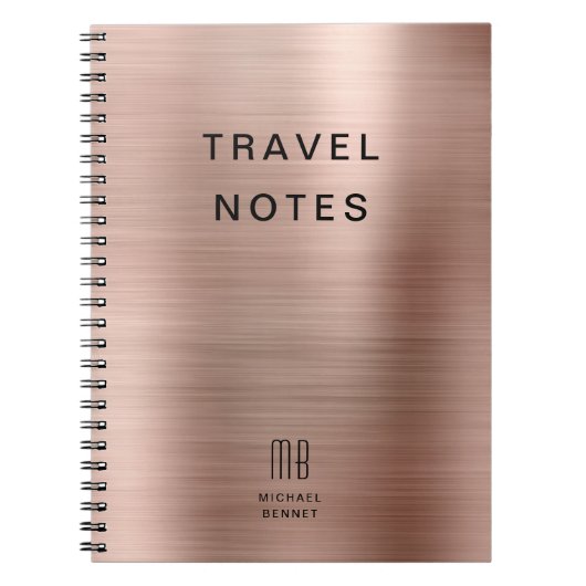 Elegant Monogram Roos Gold Travel Notitieboek (Voorkant)