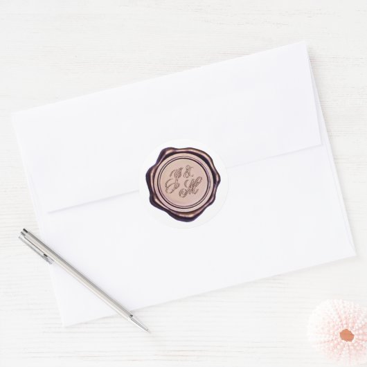 Elegant Monogram Roos Gold Wax Seal Ronde Sticker (Envelop)