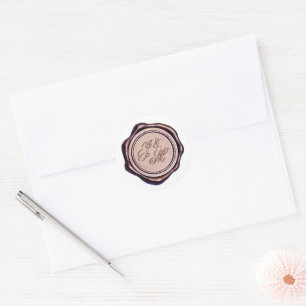 Elegant Monogram Roos Gold Wax Seal Ronde Sticker