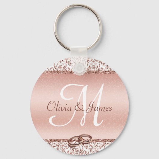 Elegant Monogram Roos Gold Wedding Favor Sleutelhanger (Voorkant)