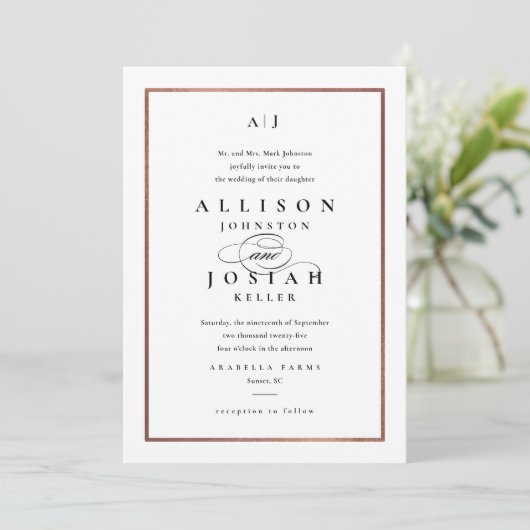 Elegant Monogram Roos Gold Wedding Kaart (Staand voorkant)