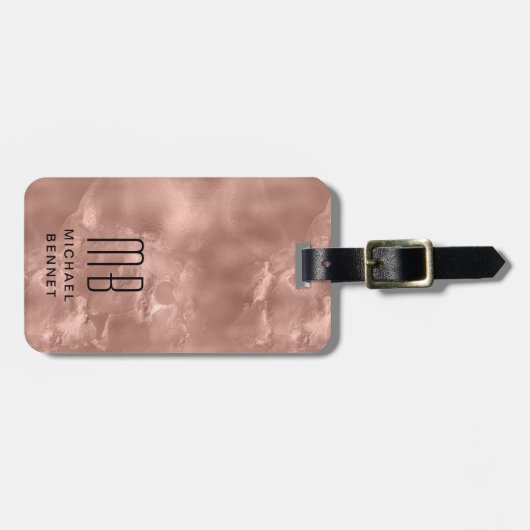 Elegant monogram Roos goud Bagagelabel (Voorkant horizontaal)