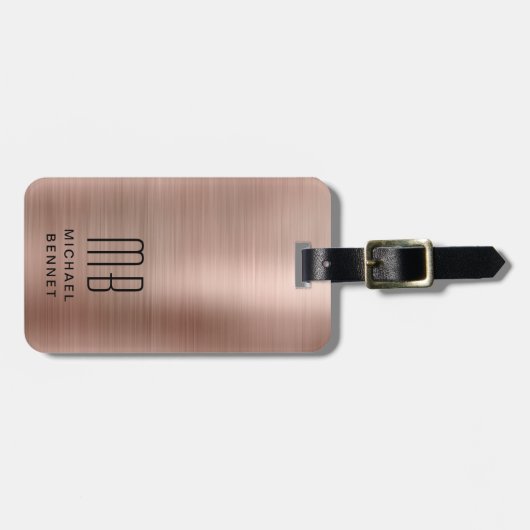 Elegant Monogram Roos Goud Bagagelabel (Voorkant horizontaal)