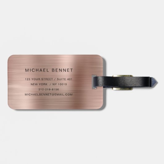 Elegant Monogram Roos Goud Bagagelabel (Achterkant horizontaal)