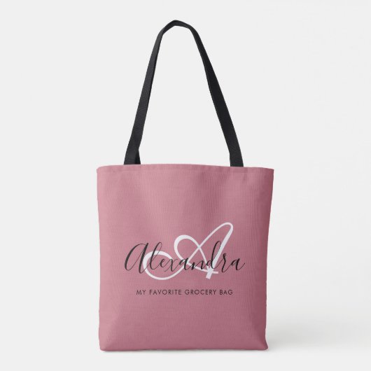 Elegant Monogram Roos Goud Script Naam Initiaal Tote Bag (Achterkant)