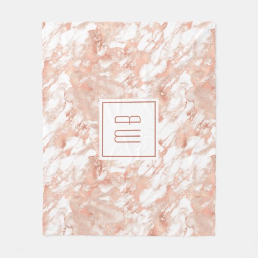 Elegant Monogram Roos Goud Wit Marmer Fleece Deken (Voorkant)