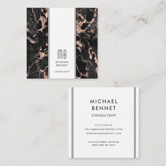 Elegant Monogram Roos Goud Zwart Consultant Vierkante Visitekaartje (Voorkant / Achterkant)