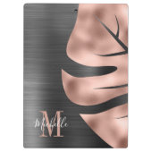 Elegant Monogram Roos Goud Zwart Klembord (Achterkant)