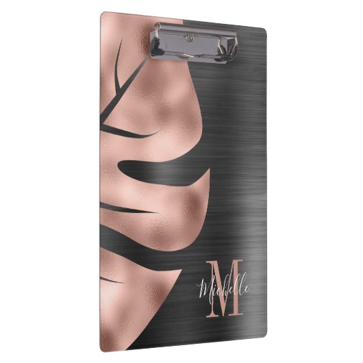 Elegant Monogram Roos Goud Zwart Klembord (Rechts)