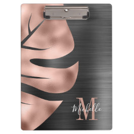 Elegant Monogram Roos Goud Zwart Klembord