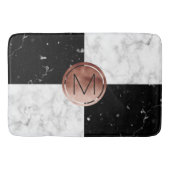 Elegant monogram roos gouden zwarte witte marmer badmat (Voorkant)