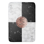 Elegant monogram roos gouden zwarte witte marmer badmat (Voorkant Verticaal)