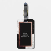 Elegant monogram roos gouden zwarte witte marmer bagagelabel (Achterkant verticaal)