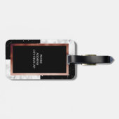 Elegant monogram roos gouden zwarte witte marmer bagagelabel (Achterkant horizontaal)